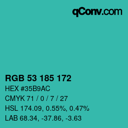Color code: RGB 53 185 172 | qconv.com