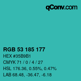 颜色代码: RGB 53 185 177 | qconv.com