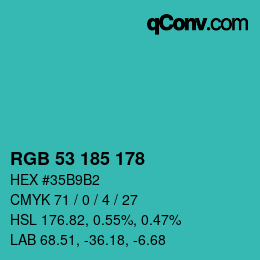 カラーコード: RGB 53 185 178 | qconv.com