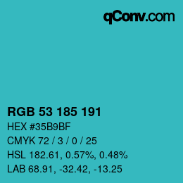 Color code: RGB 53 185 191 | qconv.com