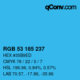 Color code: RGB 53 185 237 | qconv.com