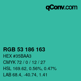 颜色代码: RGB 53 186 163 | qconv.com