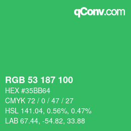 Color code: RGB 53 187 100 | qconv.com