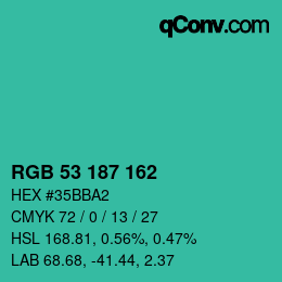 Color code: RGB 53 187 162 | qconv.com
