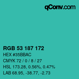 Farbcode: RGB 53 187 172 | qconv.com