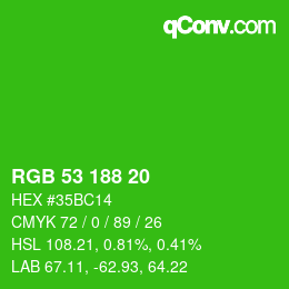 Color code: RGB 53 188 20 | qconv.com