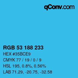 Color code: RGB 53 188 233 | qconv.com