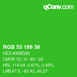 Color code: RGB 53 189 38 | qconv.com
