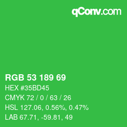 Color code: RGB 53 189 69 | qconv.com