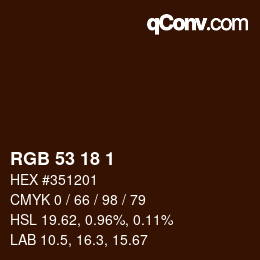Color code: RGB 53 18 1 | qconv.com