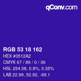 Color code: RGB 53 18 162 | qconv.com