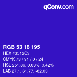 Color code: RGB 53 18 195 | qconv.com