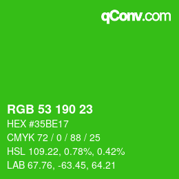 Color code: RGB 53 190 23 | qconv.com
