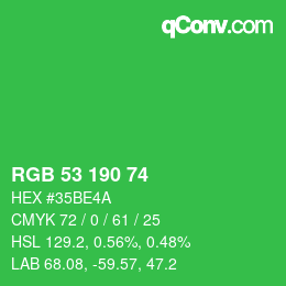 Color code: RGB 53 190 74 | qconv.com