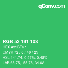 Color code: RGB 53 191 103 | qconv.com