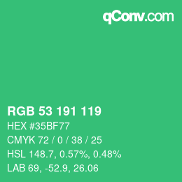 カラーコード: RGB 53 191 119 | qconv.com