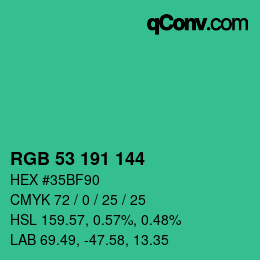 Color code: RGB 53 191 144 | qconv.com