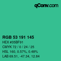 Color code: RGB 53 191 145 | qconv.com