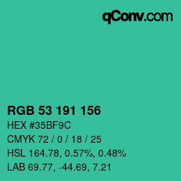 Color code: RGB 53 191 156 | qconv.com