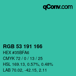 カラーコード: RGB 53 191 166 | qconv.com