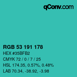 Color code: RGB 53 191 178 | qconv.com