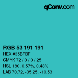 Color code: RGB 53 191 191 | qconv.com