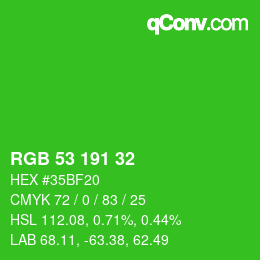 Color code: RGB 53 191 32 | qconv.com