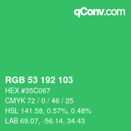 Color code: RGB 53 192 103 | qconv.com