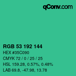 颜色代码: RGB 53 192 144 | qconv.com
