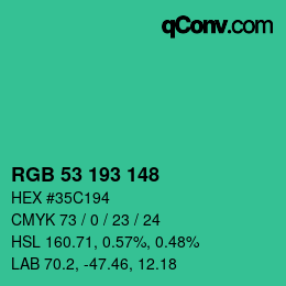 カラーコード: RGB 53 193 148 | qconv.com