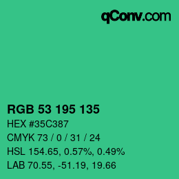 カラーコード: RGB 53 195 135 | qconv.com