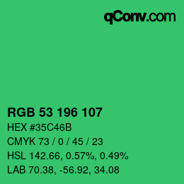 Color code: RGB 53 196 107 | qconv.com
