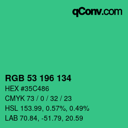 Color code: RGB 53 196 134 | qconv.com