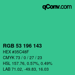 Color code: RGB 53 196 143 | qconv.com