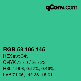 Color code: RGB 53 196 145 | qconv.com