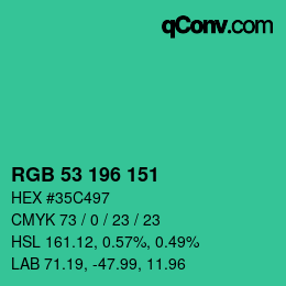 Color code: RGB 53 196 151 | qconv.com