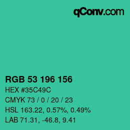 カラーコード: RGB 53 196 156 | qconv.com