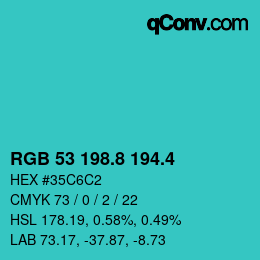 カラーコード: RGB 53 198.8 194.4 | qconv.com