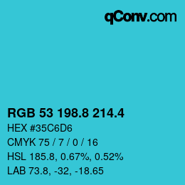カラーコード: RGB 53 198.8 214.4 | qconv.com
