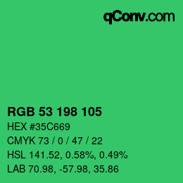 Color code: RGB 53 198 105 | qconv.com