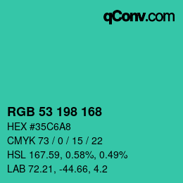 Color code: RGB 53 198 168 | qconv.com
