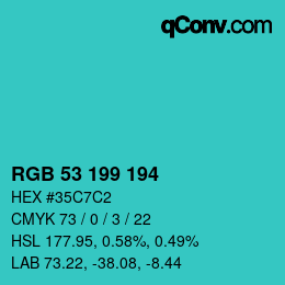 カラーコード: RGB 53 199 194 | qconv.com