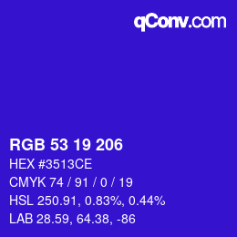 カラーコード: RGB 53 19 206 | qconv.com