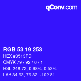 Color code: RGB 53 19 253 | qconv.com