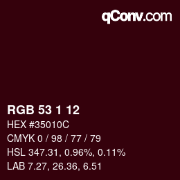 カラーコード: RGB 53 1 12 | qconv.com
