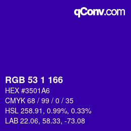 Farbcode: RGB 53 1 166 | qconv.com