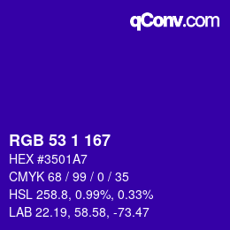 Color code: RGB 53 1 167 | qconv.com