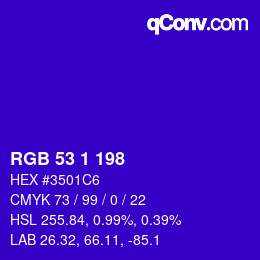 颜色代码: RGB 53 1 198 | qconv.com