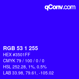Color code: RGB 53 1 255 | qconv.com