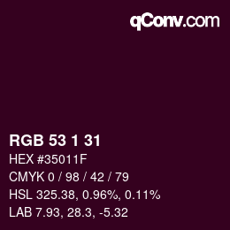 Color code: RGB 53 1 31 | qconv.com